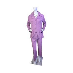 Vintage 70s Purple Textured Pant Suit | High Waisted Blazer Set | Medium